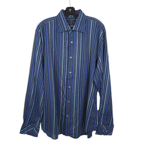 Express Modern Fit Long Sleeve Button Up Shirt Mens XL Blue Stripe Cotton - Picture 1 of 7